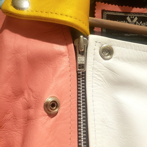 Rainbow pastel color block leather moto jacket. - Picture 12 of 13